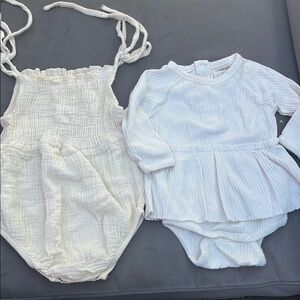 Spearmint Love Baby Romper & Long Sleeve Peplum Bodysuit - Soft White Set